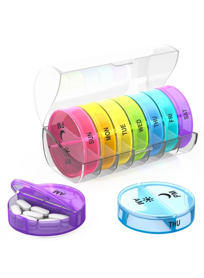 منظم حبوب أسبوعي 7 أيام صباحًا/مساءً - علب حبوب يومية قابلة للفصل مع حجرات كبيرة، علبة أدوية شفافة مقاومة للماء للمكملات الغذائية والكبسولات والأقراص، مثالية للتخزين أثناء السفر - Image 1